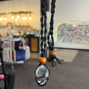 Macrame tumbled stone holder necklace